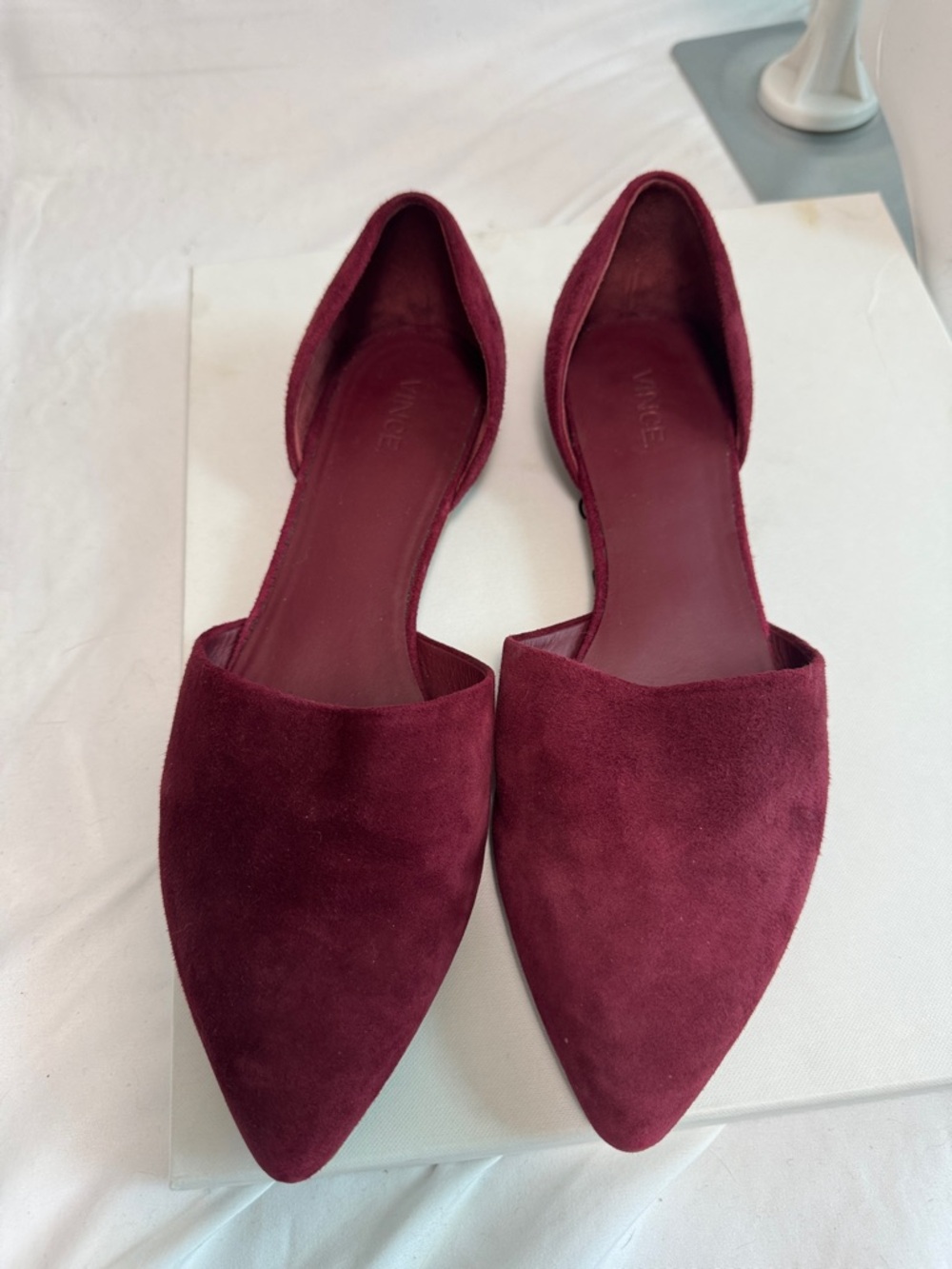 Vince Burgundy Suede Pointed Nina D'Orsay Flats